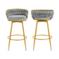 Noble - Set of 2 - 24" - 26" Grey Swivel Counter Stools with Hand-Woven Backrest and Gold Metal Legs