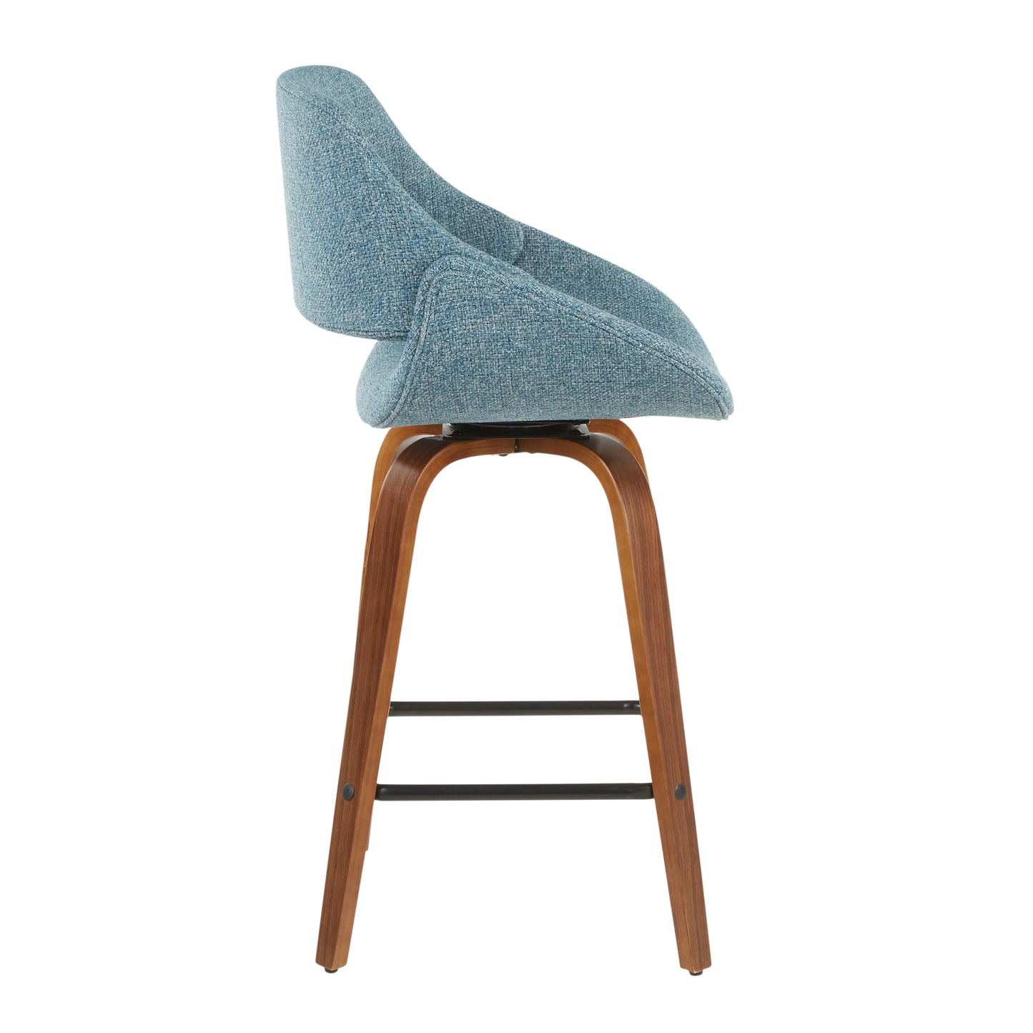 Arlivo - Set of 2 - 30" Walnut & Blue Noise Mid-Century Modern Counter Stools