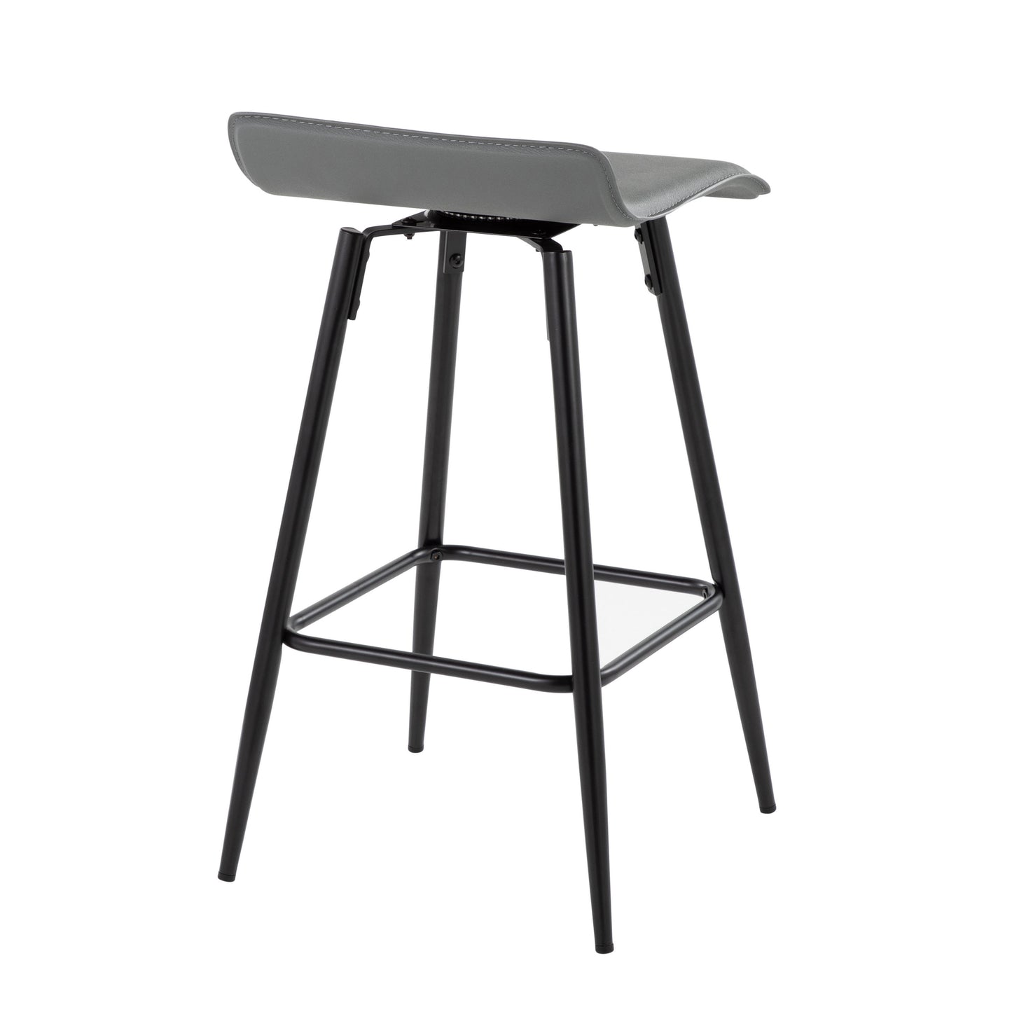 Axel - Set of 2 - 26" Fixed-Height Counter Stools with Grey Faux Leather and Black Steel Frame