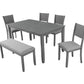 Ashford - Set of 6 - 19" Stool height, 18" Bench and 30" Table Gray Wooden Dining Set with Upholstered Chairs and Bench