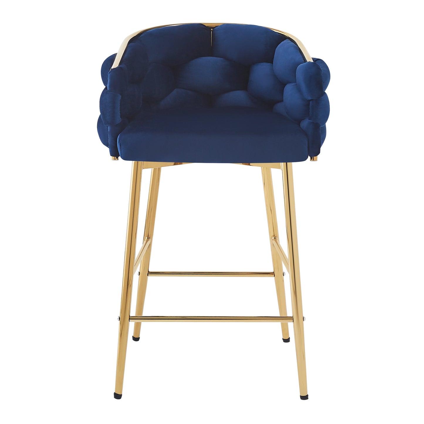 Narelle - Set of 2 - 28" Dark Blue Velvet Modern Counter Stools with Gold Metal Frame, Comfortable Backrest & Footrest