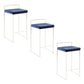 Fernhill - Set of 3 - 26" Contemporary Stackable Counter Stools in White Metal with Blue Velvet Cushions