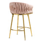 Calista - Set of 2 - 26" Pink Velvet Counter Height Bar Stools with Hand-Wave Back, Golden Chrome Base, and Footrest