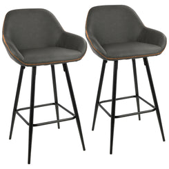 Hurstwood - Set of 2 - 26" Contemporary Counter Stools with Black Frame and Grey Vintage Faux Leather