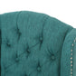 Veleta - Set of 2 - 27" Teal Tufted Wingback Counter Stools with Nailhead Trim and Dark Brown Rubberwood Legs