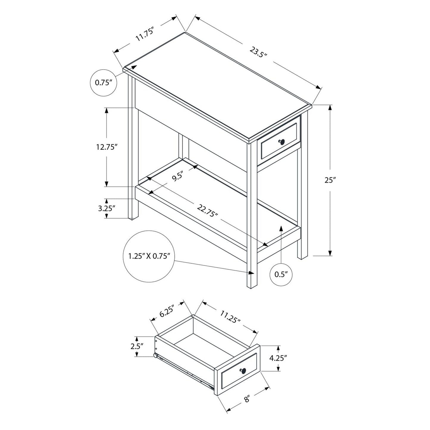 Accent End Table, 2 Tier, Storage Drawer, Transitional - Walnut