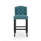 Votani - Set of 2 - 31" Teal Fabric Tufted Wingback Counter Stools with Dark Brown Legs