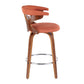 Halifax - Set of 2 - 26" Mid-Century Modern Counter Stools with Swivel, Walnut & Orange Fabric