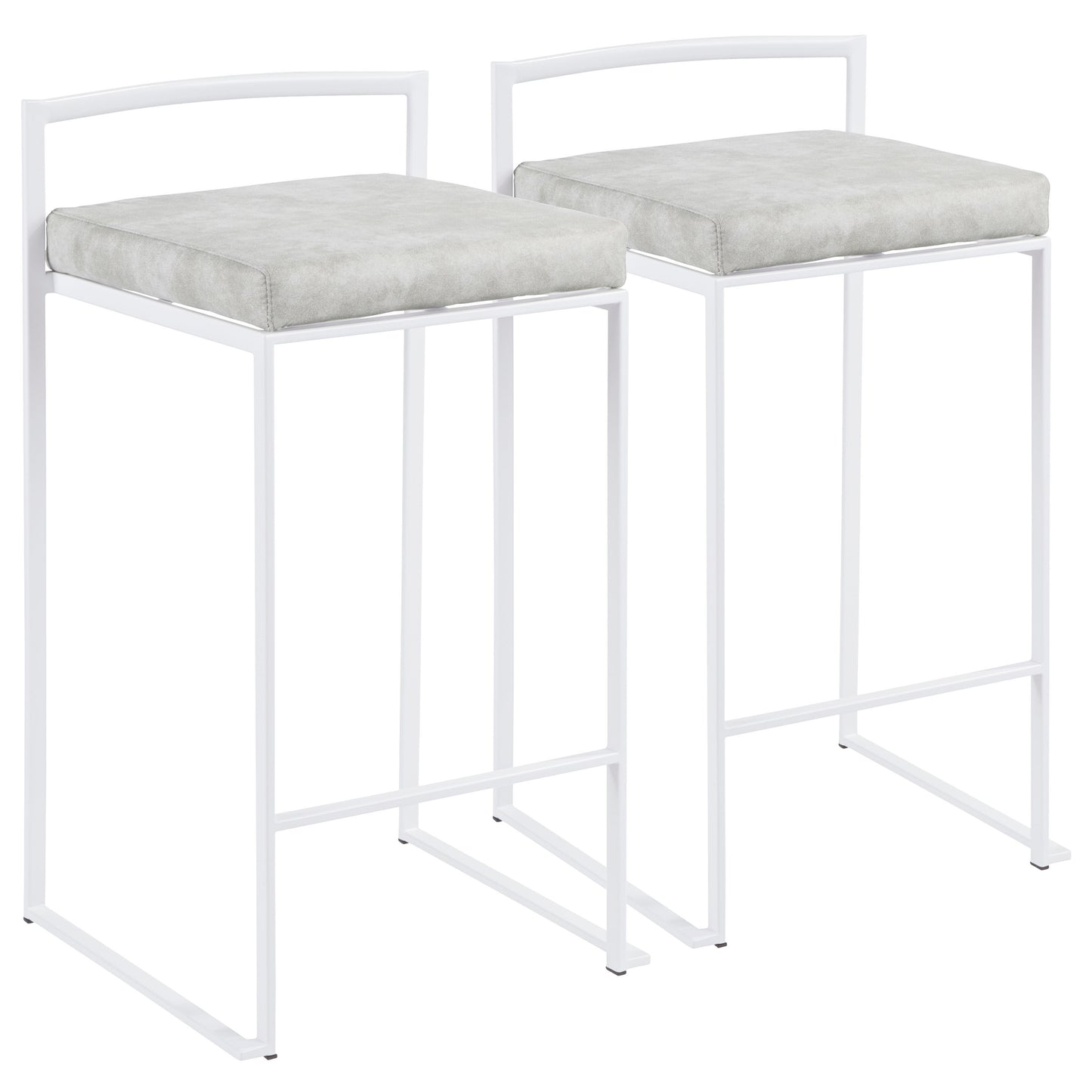 Fawkes - Set of 2 - 26" White Stackable Counter Stools with Light Grey Fabric Cushions