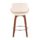 Dorset - Set of 2 - 19" Cream Faux Leather Mid-Century Counter Stools with Walnut Swivel Legs