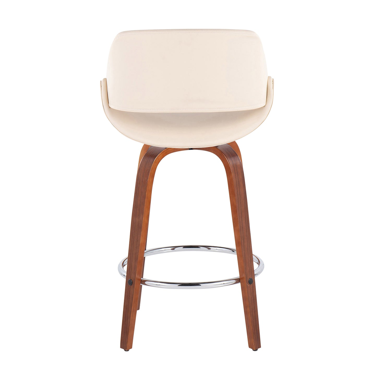 Dorset - Set of 2 - 19" Cream Faux Leather Mid-Century Counter Stools with Walnut Swivel Legs