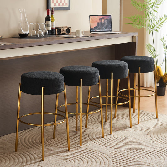 Halmara - Set of 2 - 30" Black Round Upholstered High Bar Stools with Sturdy Support Legs - Modern Kitchen & Bar Furniture