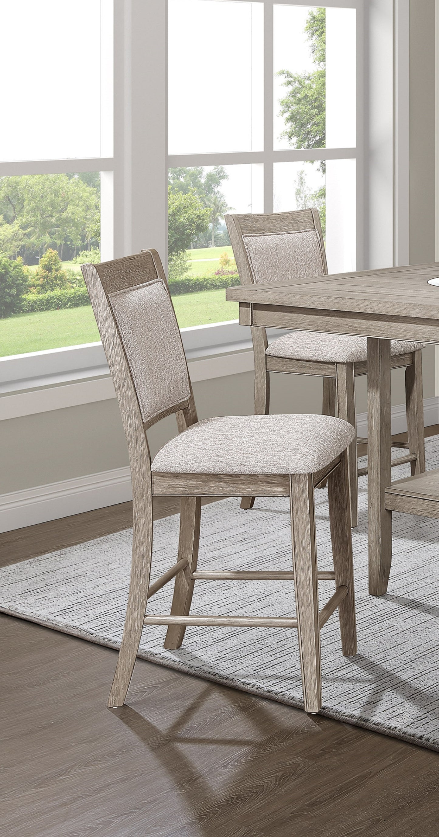 Hermione - Set of 2 - 26" Tan/Beige Gray Farmhouse Counter Stools with Upholstered Seat & Back