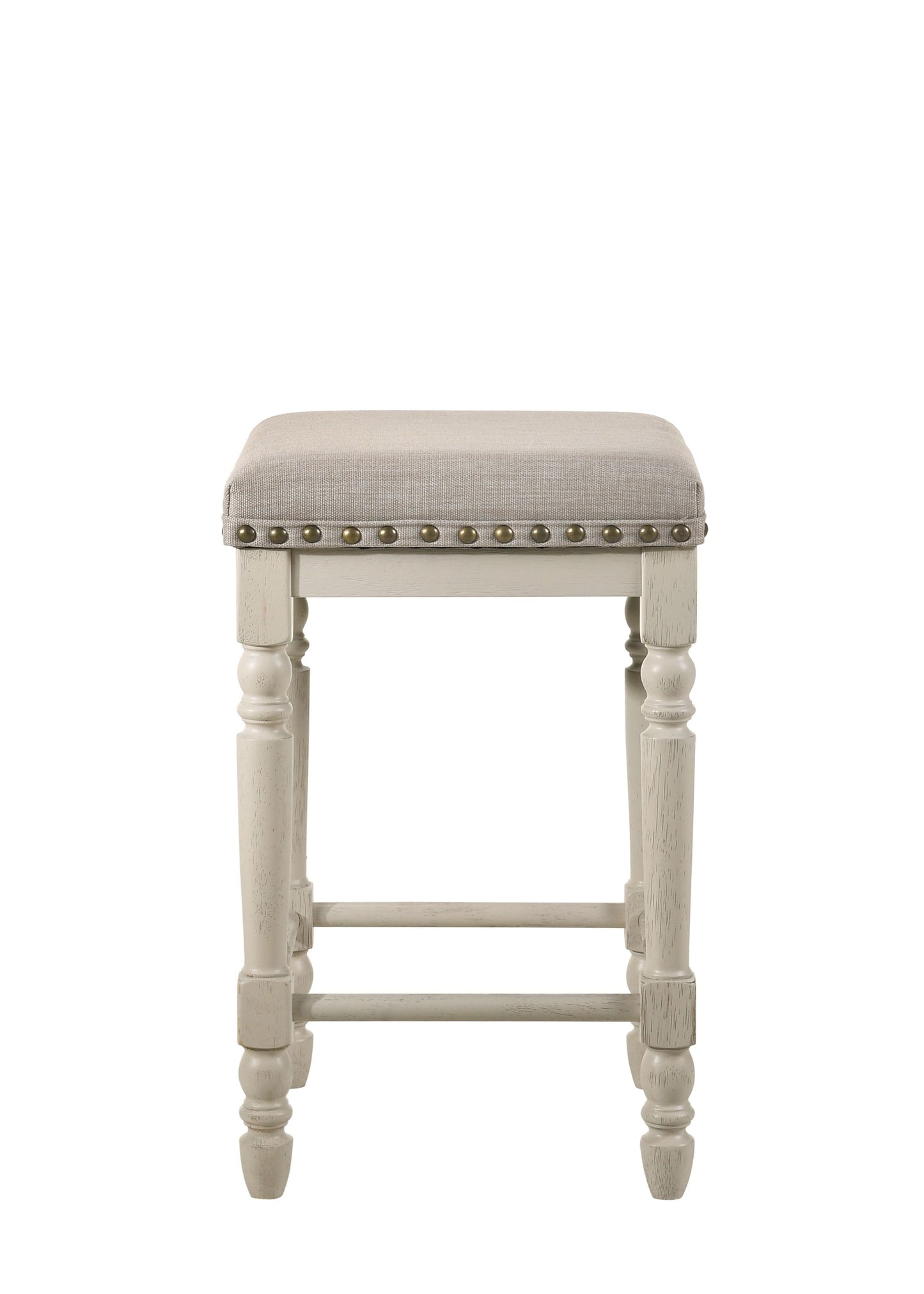 Tasnim - Set of 2 - 24" Tan Upholstered Counter Height Stools with Antique White Finish