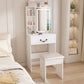 Modern Mini Dressing Table With Led-Lit Mirror & Hidden Storage, Adjustable Brightness Vanity Desk - White