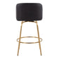 Teona - Set of 2 - 26" Black Faux Leather & Gold Metal Swivel Counter Stools with Round Footrest