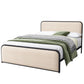 Modern Bed With Curved Upholstered Headboard And Footboard, Heavy Duty Metal Slats