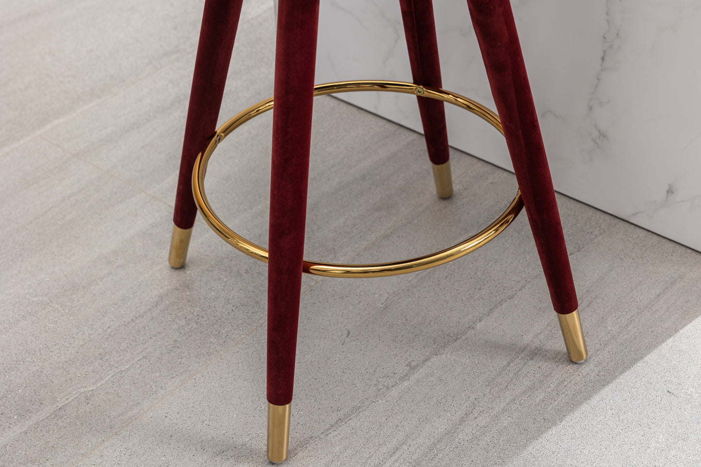 Cylvara - Set of 2 - 28" Claret Red Velvet Counter Height Bar Stools with Solid Wood Legs and 360° Swivel