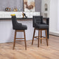 Helvion - Set of 2 - 29.92" Black Linen Swivel Counter Height Bar Stools with Solid Wood Legs and High Back