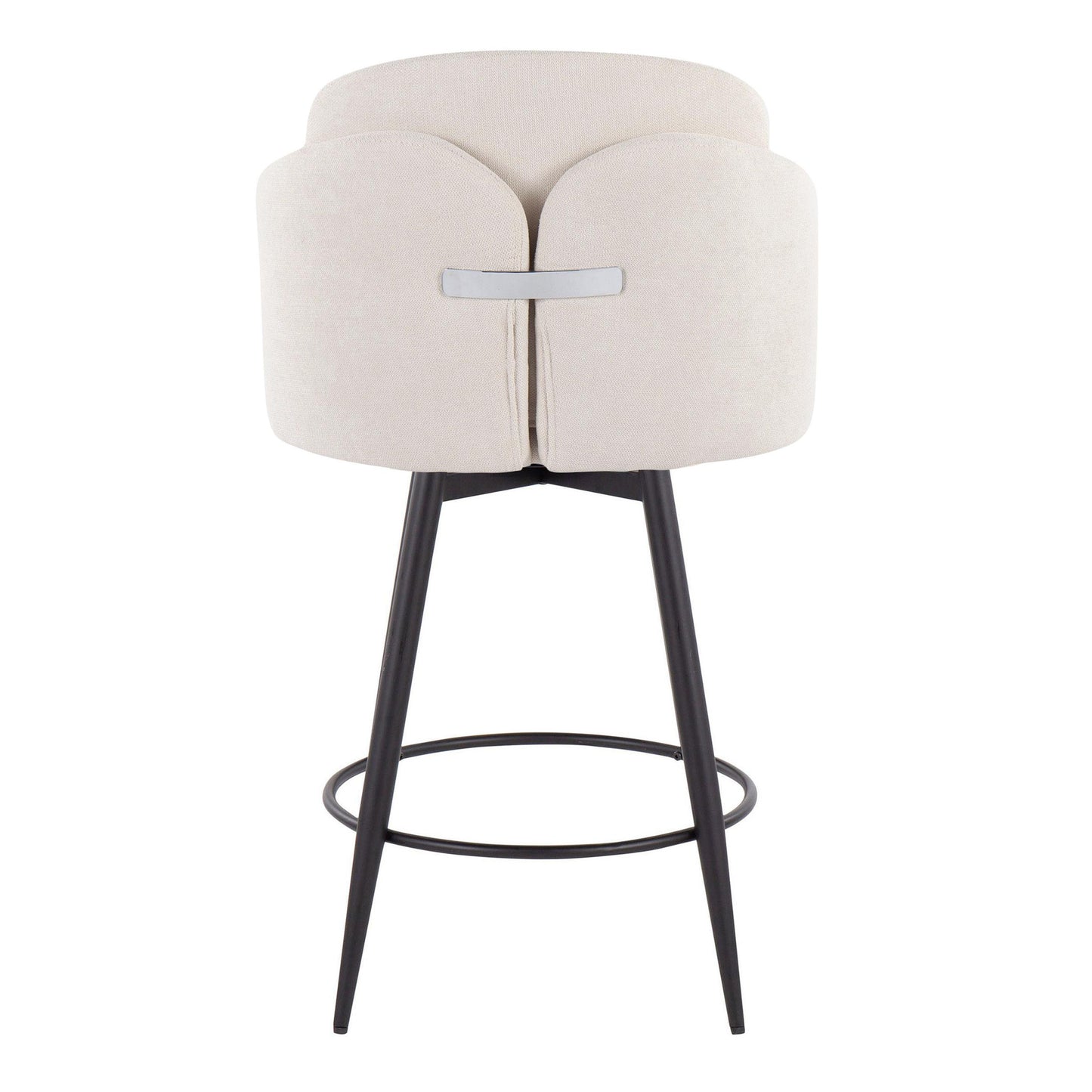 Stalford - Set of 2 -26" - Cream Upholstered Fixed-Height Counter Stools with Matte Black Metal Frame and Chrome Accents