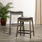 Styrton- Set of 2 - 24" Saddle Counter Stools  Weathered Gray Finish with Black Leather Seats