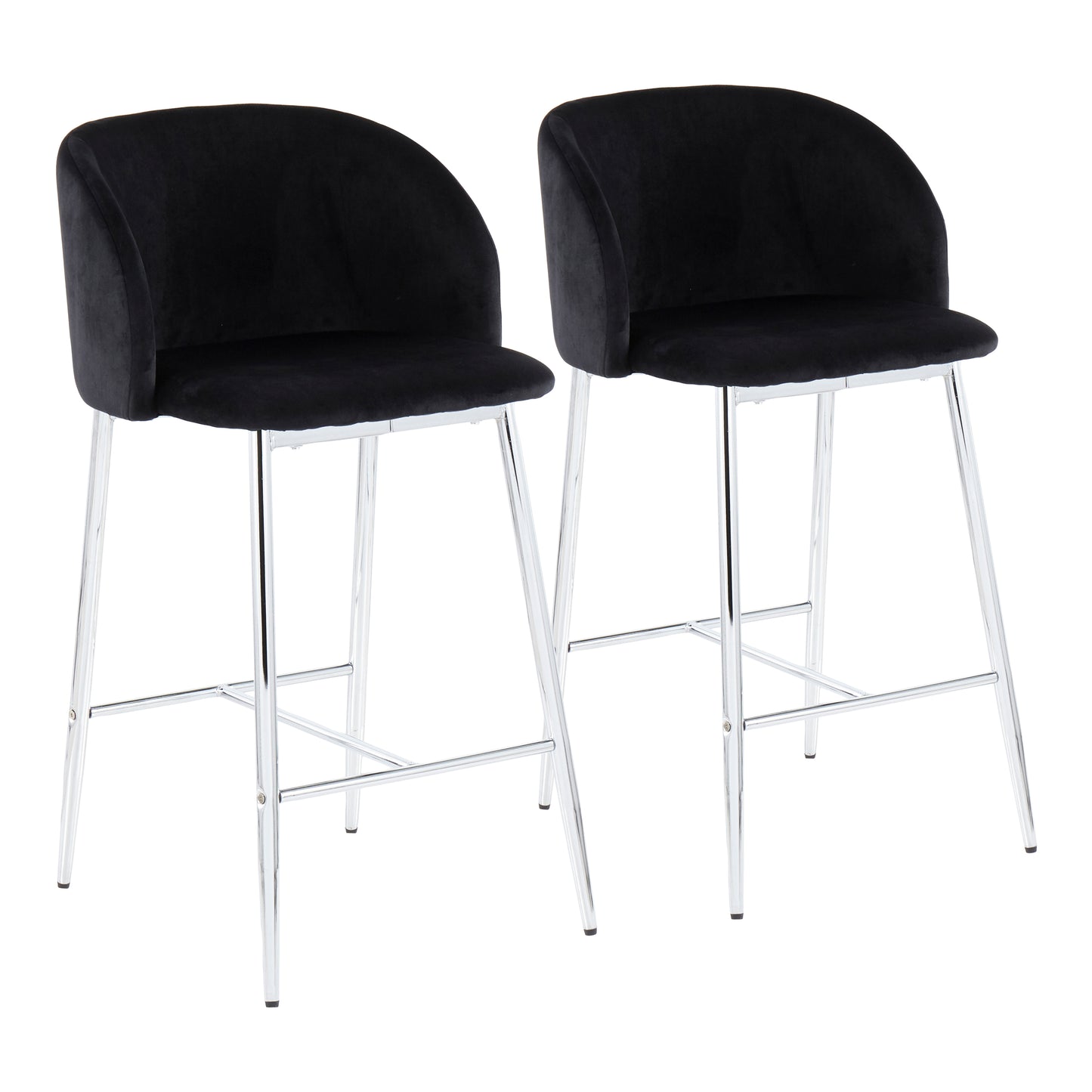 Finley - Set of 2 - 24" Black Velvet Chrome Counter Stools with Padded High Back