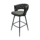 Gatsby - Set of 4 - 28" Tan Woven Leather Bar Stools with 360° Swivel Upholstered Counter Chairs, Back, and Black Metal Legs