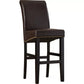 Harlan - Set of 2 - 24" Brown PU Leather Counter Stools with Gold Rivets and Black Rubberwood Legs