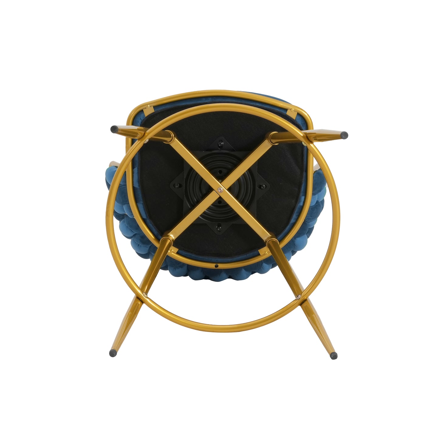 Lyma - Set of 2 - 30" Swivel Counter Height Bar Stools with Hand-Woven Backrest & Gold Metal Legs, Upholstered Velvet Kitchen Chairs in Blue