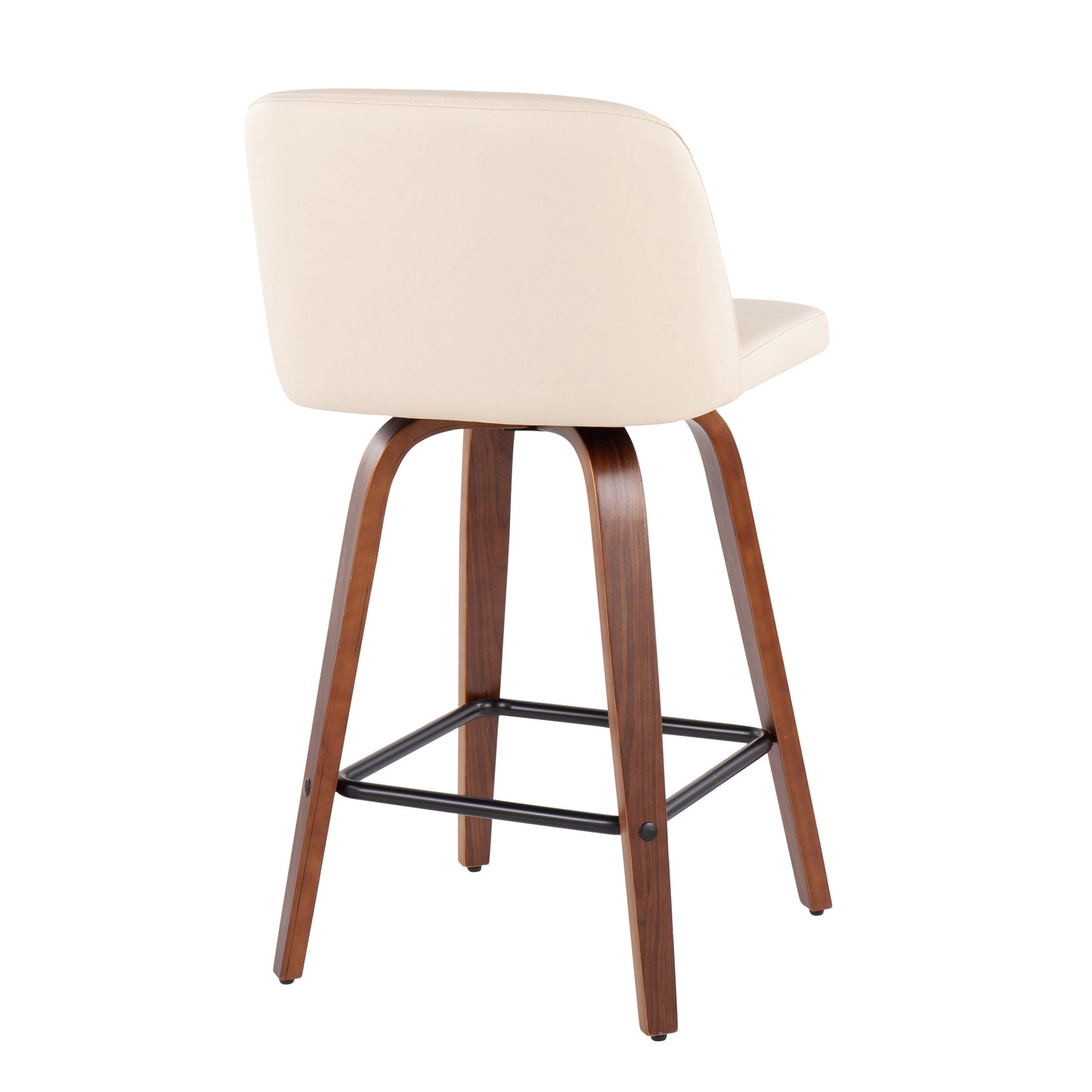 Larabel - Set of 2 - 26" Walnut Wood Counter Stools with Cream Faux Leather Upholstery & Black Footrest