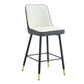 Holborn - Set of 2 - 27" Black Swivel Wood Bar Stools with High Back, Modern PU Seat, Gold Accents, and Metal Legs