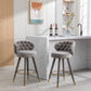 Luthiana - Set of 2 - 28" Gray Velvet Counter Height Bar Stools with 360° Swivel, Backrest, Footrest, and Solid Wood Legs