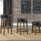 Woventra - Set of 2 - 26" Black Faux Leather Swivel Counter Stools with Nailhead Trim, Solid Wood Frame, and Brown Finish