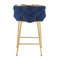 Narelle - Set of 2 - 28" Dark Blue Velvet Modern Counter Stools with Gold Metal Frame, Comfortable Backrest & Footrest