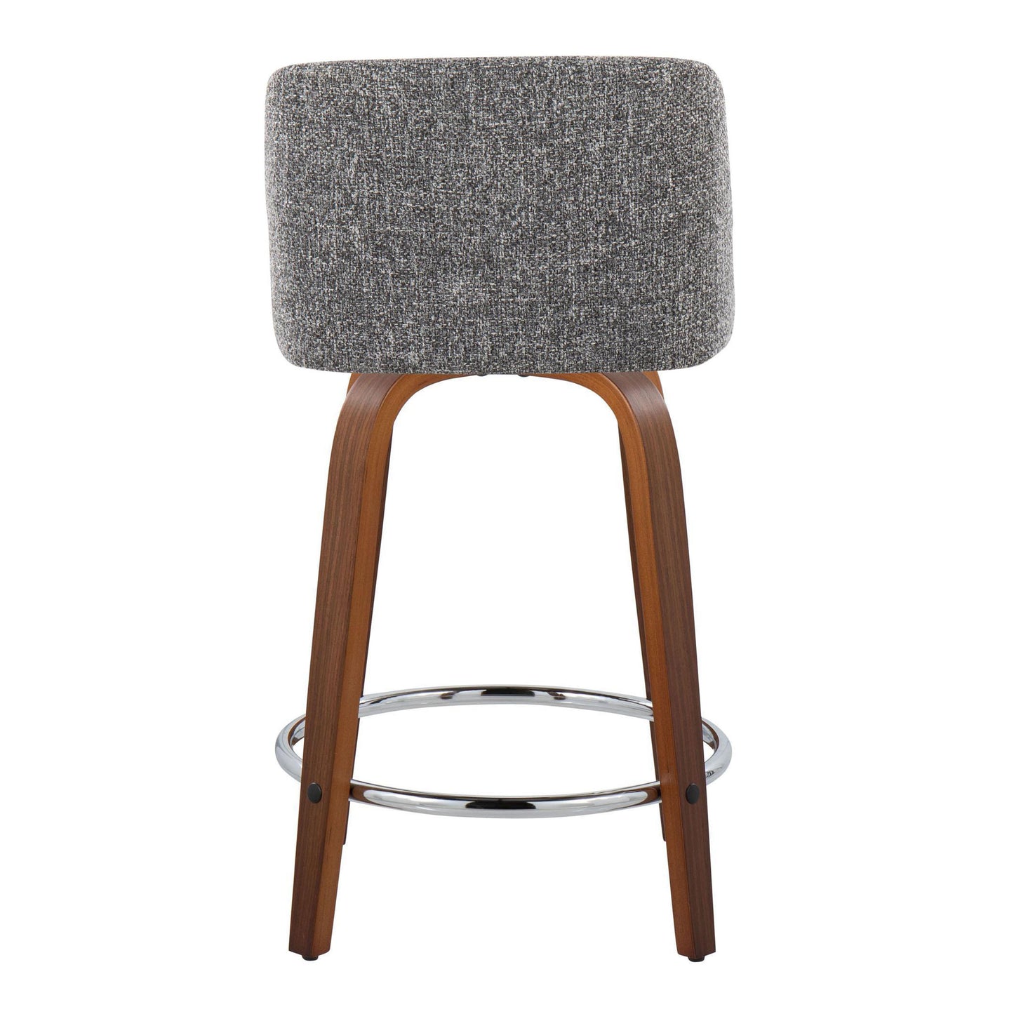 Thuralis - Set of 2 - 24" Grey Fabric Swivel Counter Stools with Walnut Wood Frame and Chrome Footrest