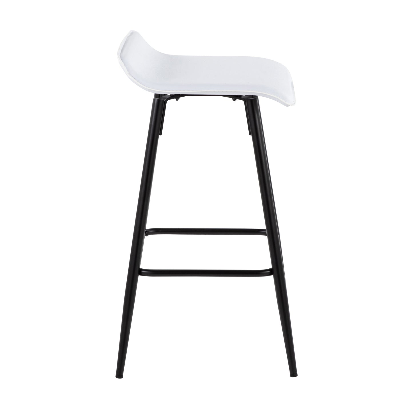 Lachlan - Set of 2 - 16" White Faux Leather Fixed-Height Counter Stools with Black Steel Frame