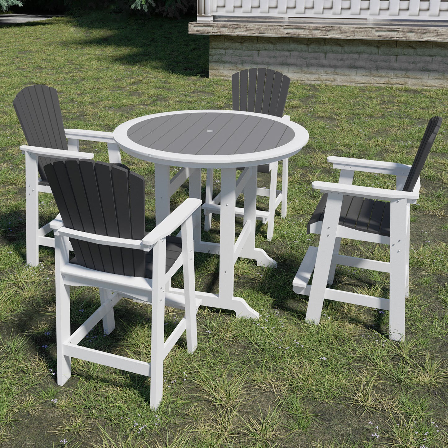 Dunbridge - Set of 5 - 29" Square HDPE High Top Bar Table & Chair Set in White & Gray, Outdoor Dining