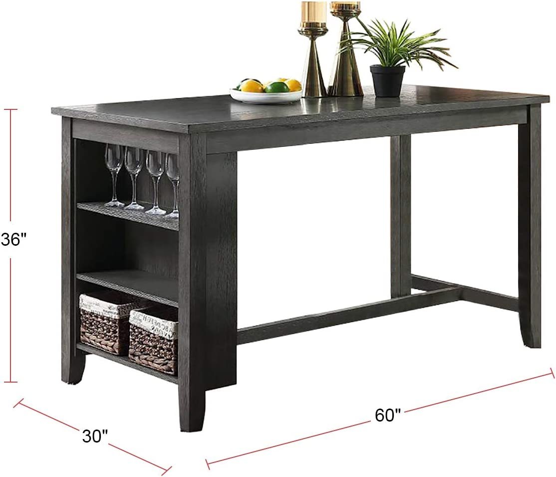 Hadrian - Set of 2 - 24" Gray Wash Counter Height Dining Set with Storage Shelves, High Chairs & Stools - Solid Acacia Wood