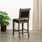 Hestia - Set of 2 - 24" Counter Stools with Weathered Gray Finish and Black Bonded Leather Seats