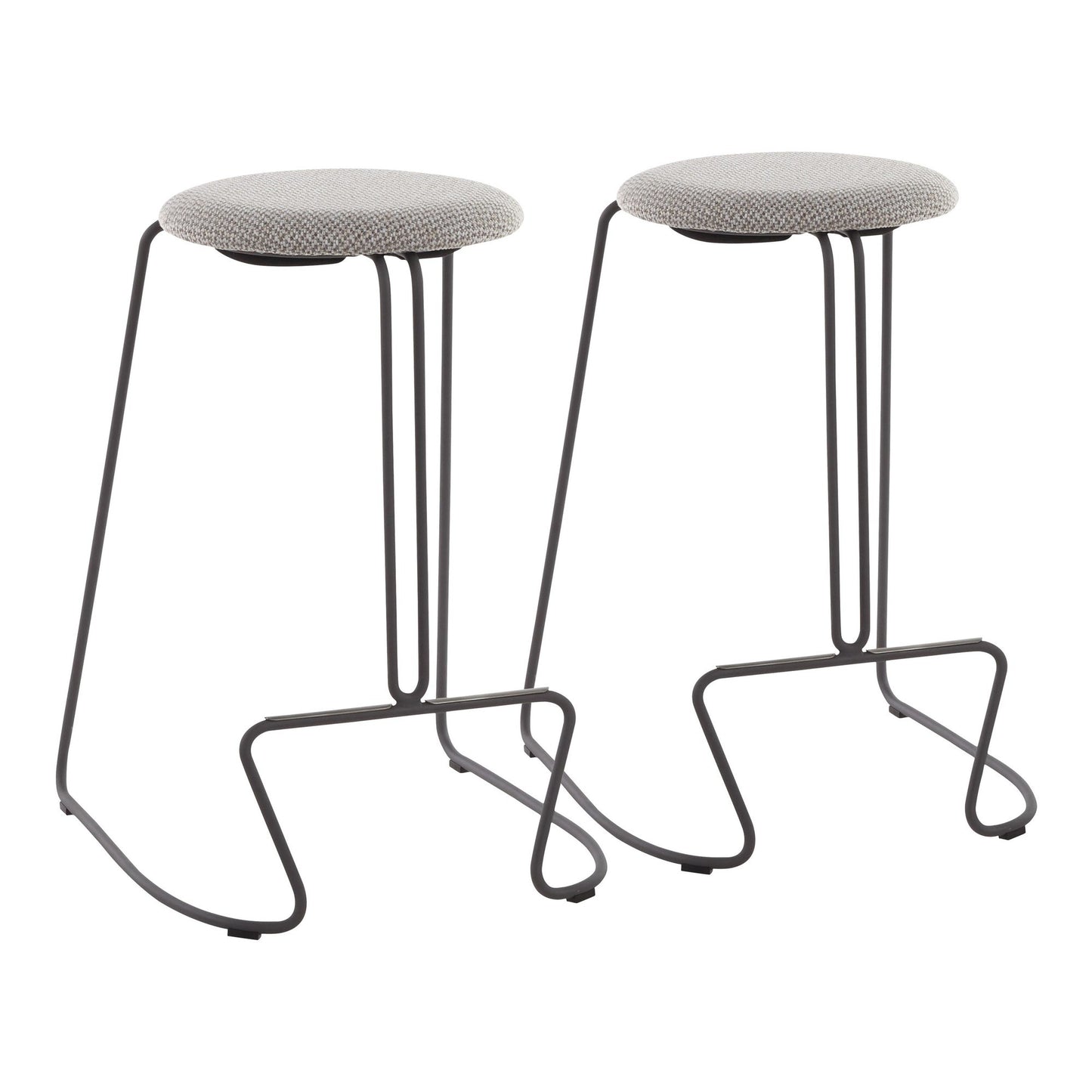 Len - Set of 2 - 20" Contemporary Counter Stools with Grey Steel Frame & Light Grey Upholstered Fabric Seats with Foam Padding