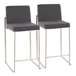 Holystone - Set of 2 - 27" Charcoal Fabric High Back Counter Stools with Stainless Steel Frame