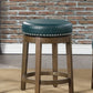 Westby - Set of 2 - 20" Green Faux Leather Counter Height Swivel Stools with Nailhead Trim and Brown Solid Wood Frame