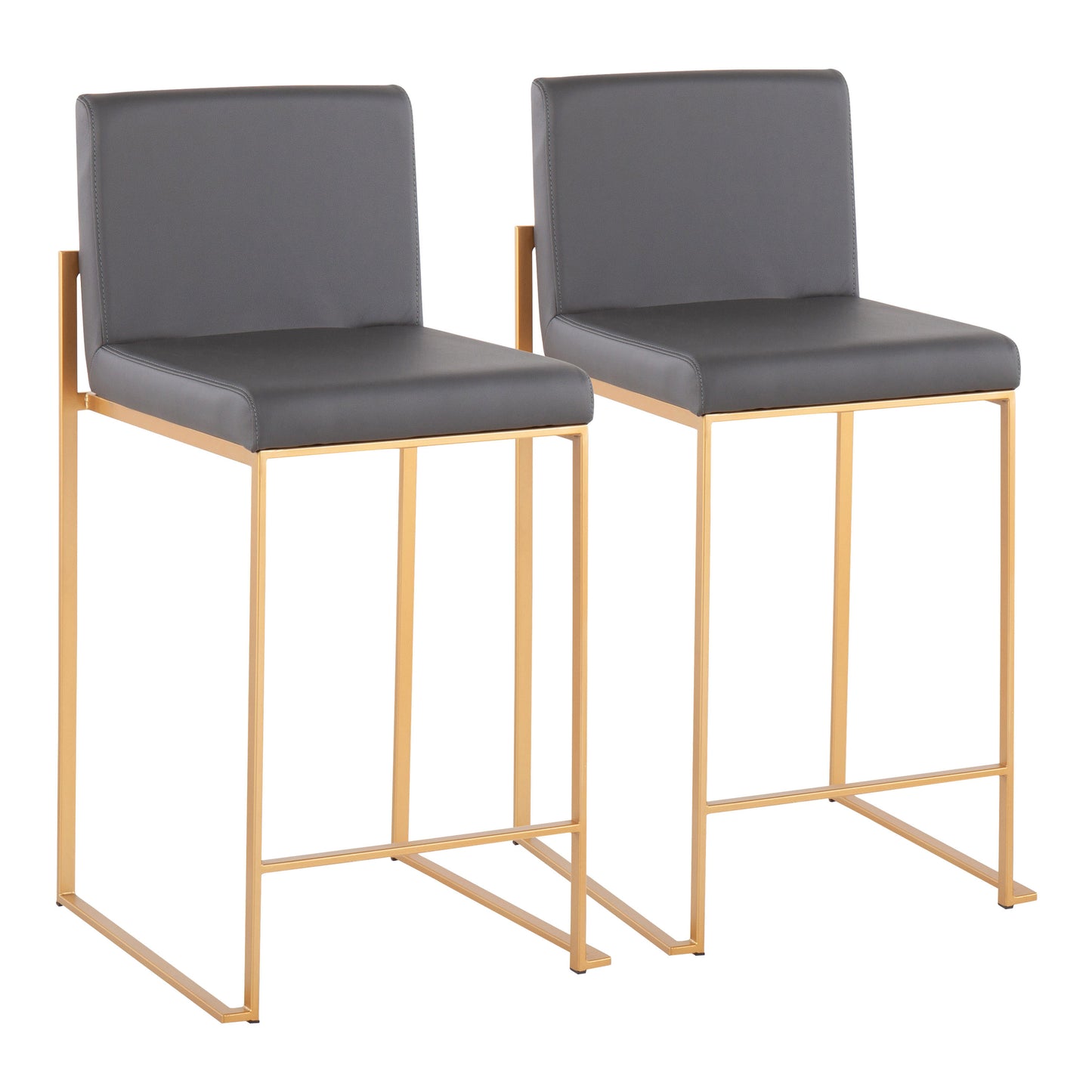 Fairbourne - Set of 2 - 26" Grey Faux Leather Counter Stools with Gold Steel Frame