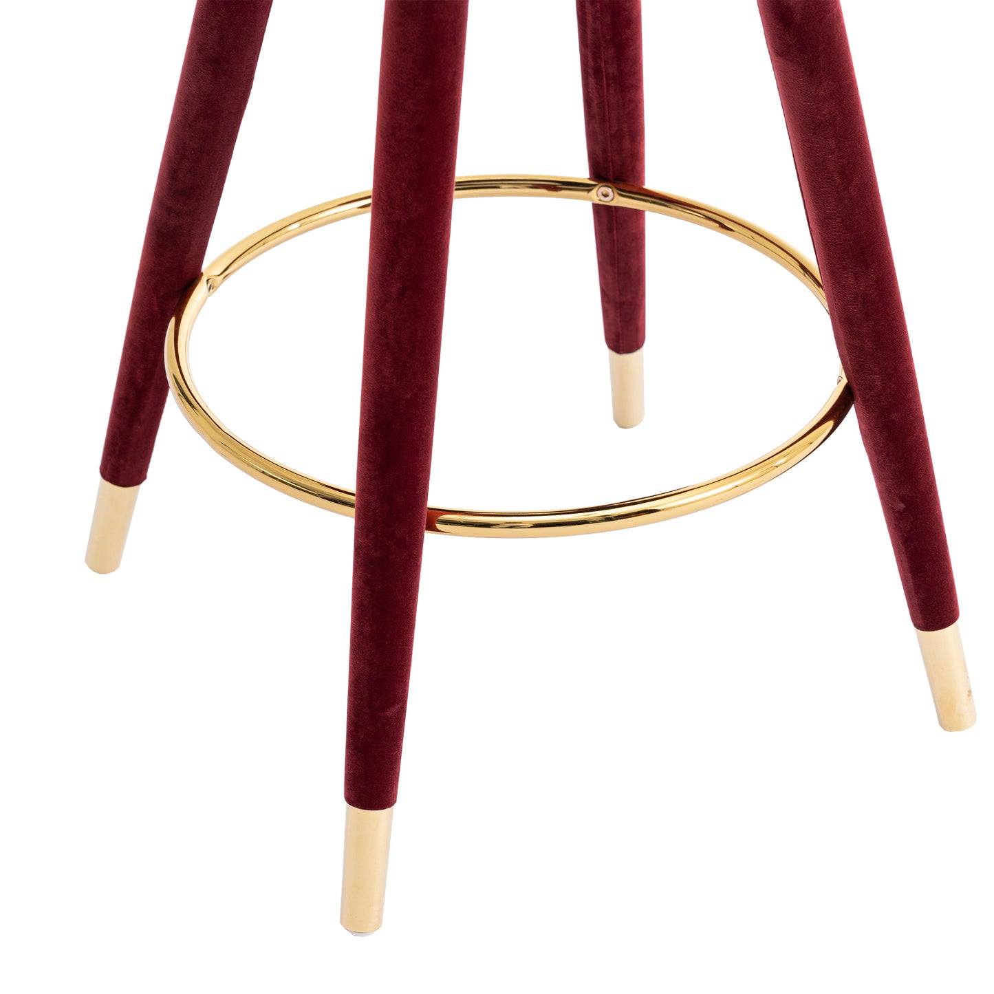 Cylvara - Set of 2 - 28" Claret Red Velvet Counter Height Bar Stools with Solid Wood Legs and 360° Swivel