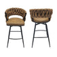 Millington- Set of 2 - 25" Woven Leather Counter Stools with 360° Swivel, Brown & Black Finish, Upholstered Technical Leather, Sturdy Metal Base