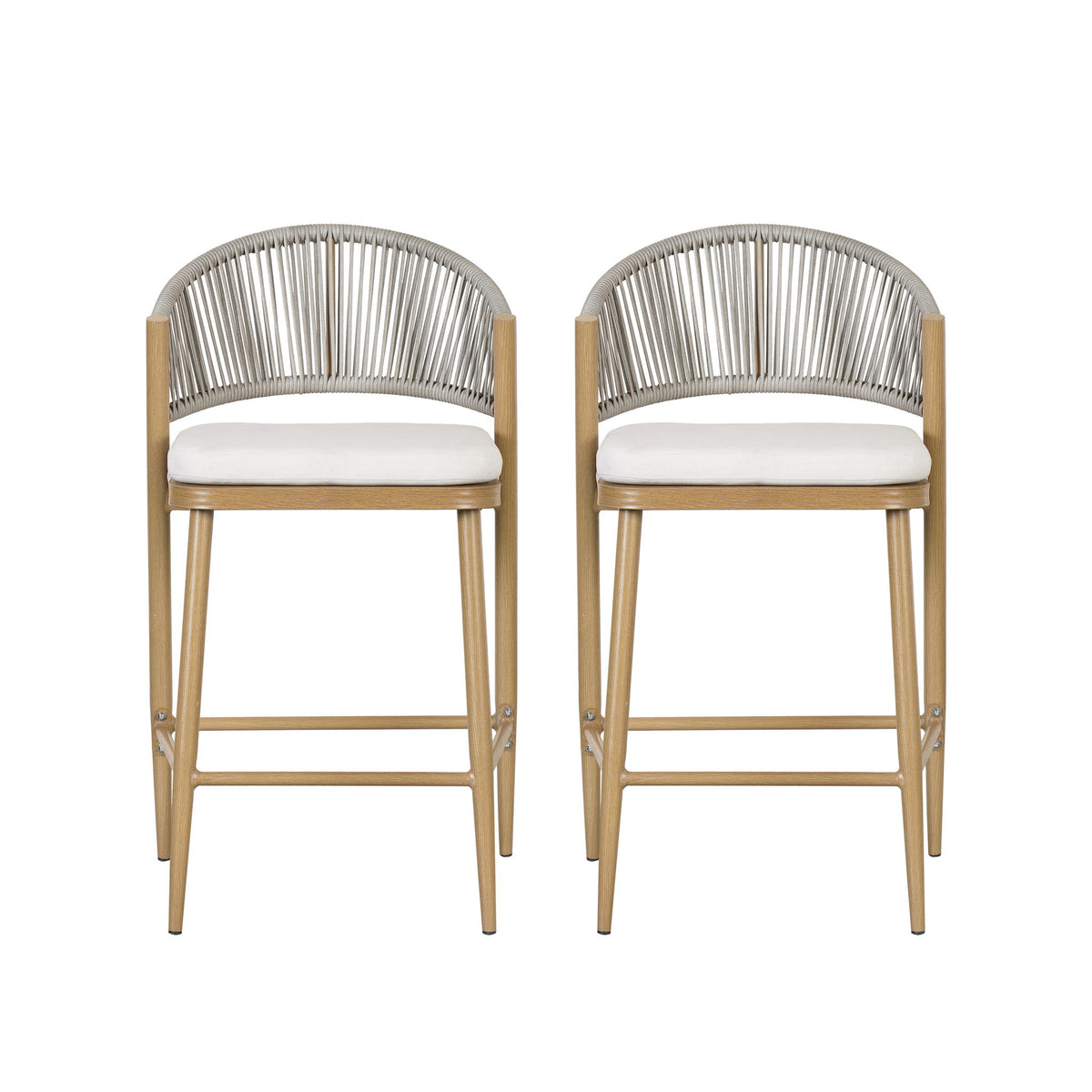 Outdoor 26" Counter Height Metal Frame Counter Stools With Scallop Shaped Backrest & Water Resistant Cushions