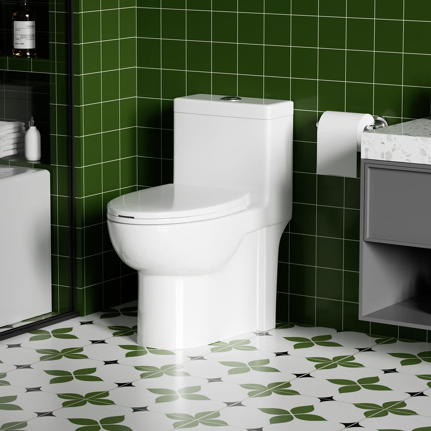 Gloss Tornado Flush 1 Piece Toilet With Soft Closing Seat, Water Saving Dual Flush - Gloss White