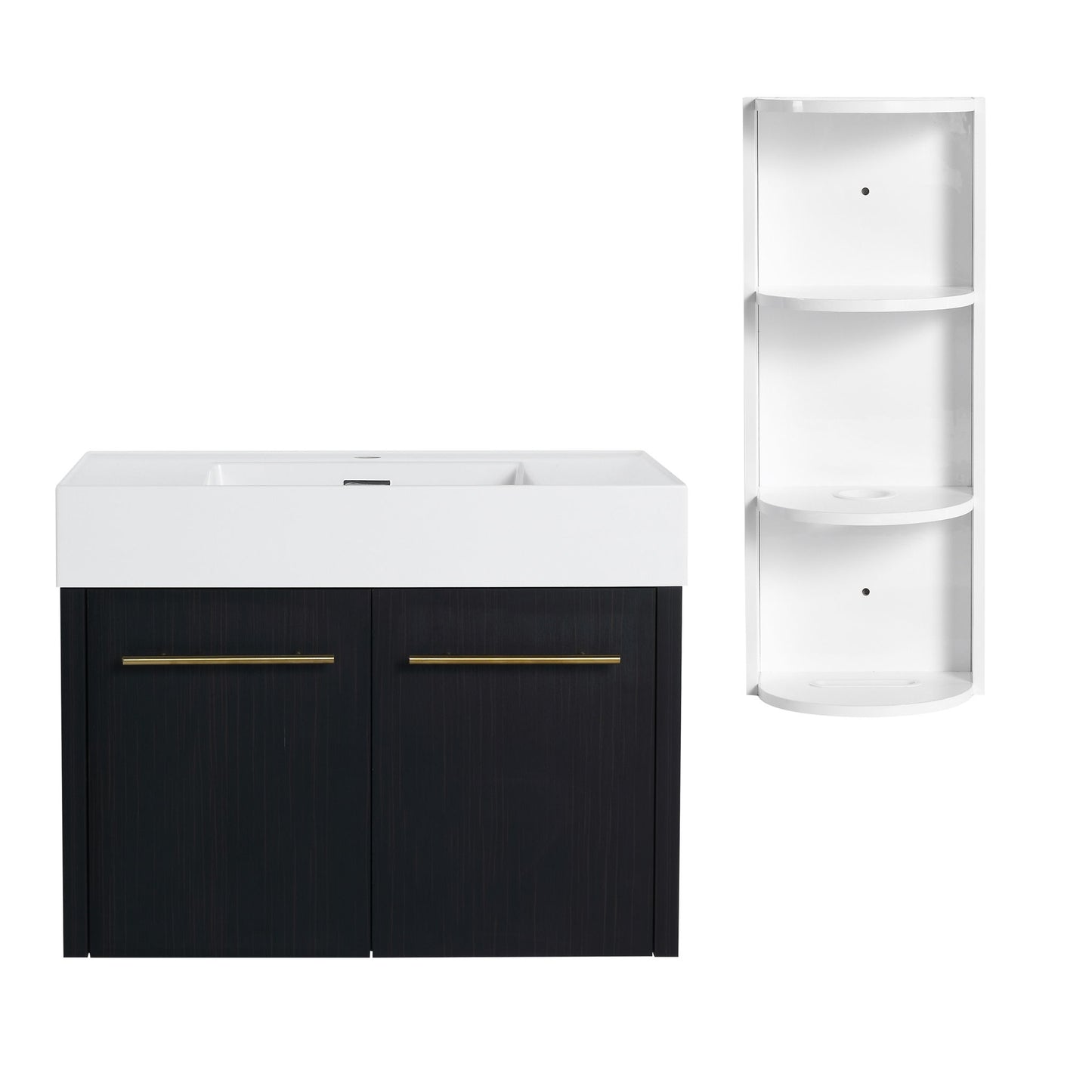 Modern Wall Mounted Bathroom Vanity With Left Sink And Storage Rack