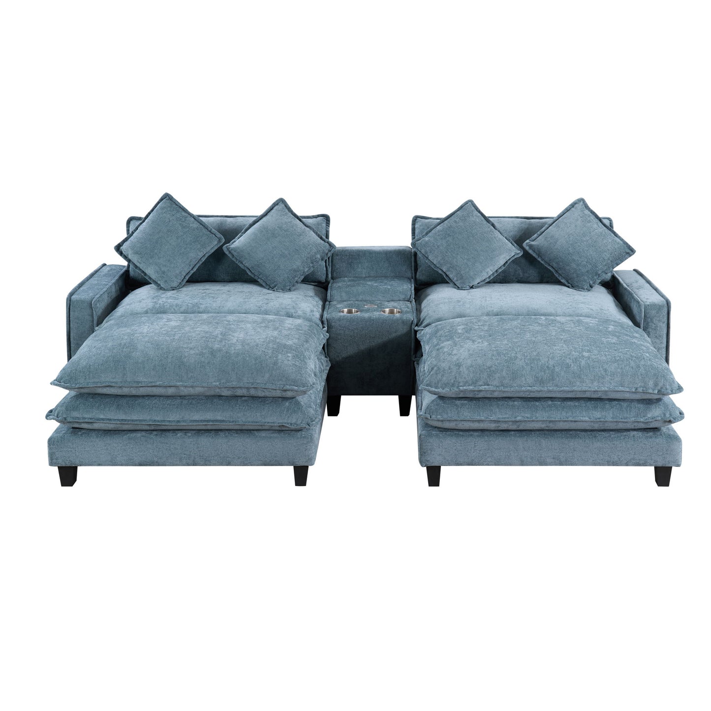 Modern Sectional Sofa With Removable Ottomans, USB Ports