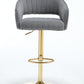 Hark - Set of 2 -26" Adjustable Gray Velvet Bar Chairs with Hollowed Back and Gold Base, 19.4" L x 21.5" W x 43.7" H